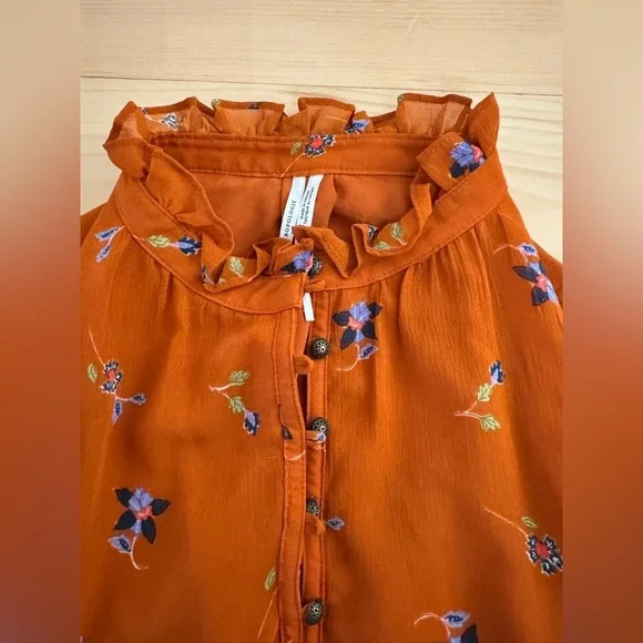 Women’s Anthropologie Boho Floral Motif Chiffon Festival Puff Sleeve Blouse - Picture 5 of 8